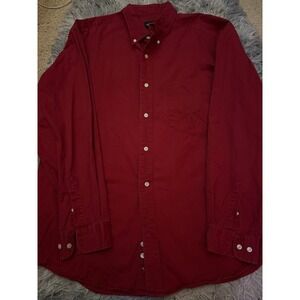 Eddie Bauer Men's L Button Down Shirt Red 100% Cotton Long Sleeve Casual Classic